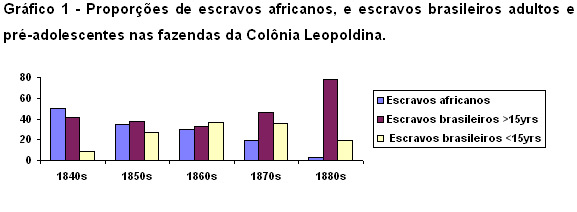 Gráfico com proporções de escravos africanos e brasileiros